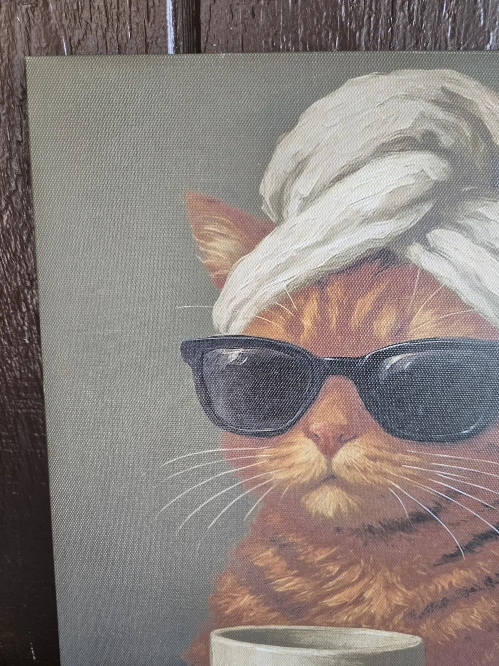 Orange Tabby Cat Canvas Wall Art – Cute Coffee Cat Sunglasses & Wet Hair Poster